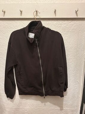 Women's Dark Brown Zip-Front Casual Sweatshirt Hoodie